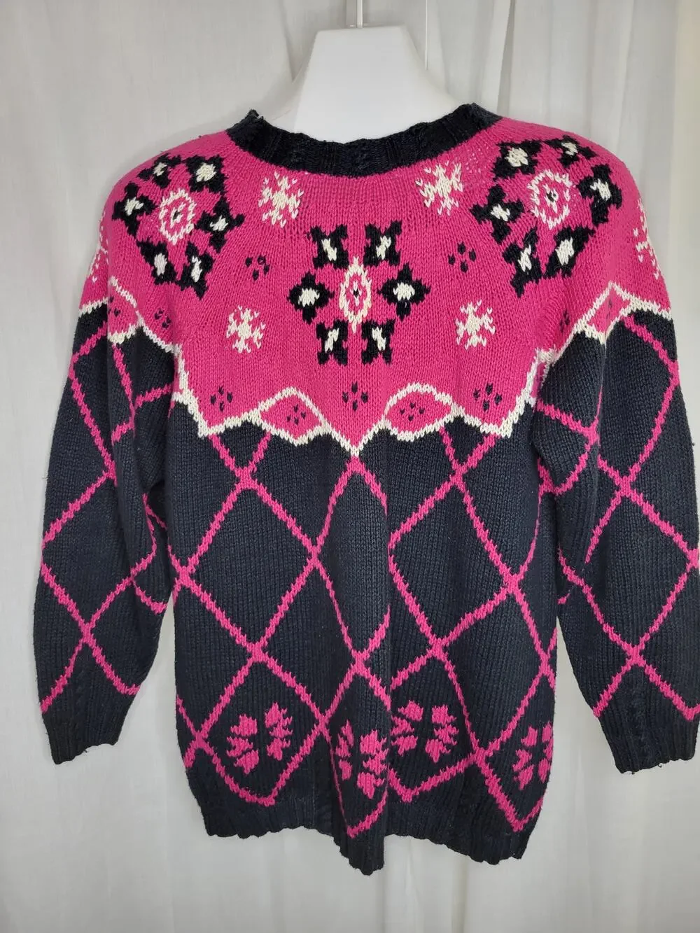 Piccone Sport Vintage Pink and Navy Hand Knit Sweater, M